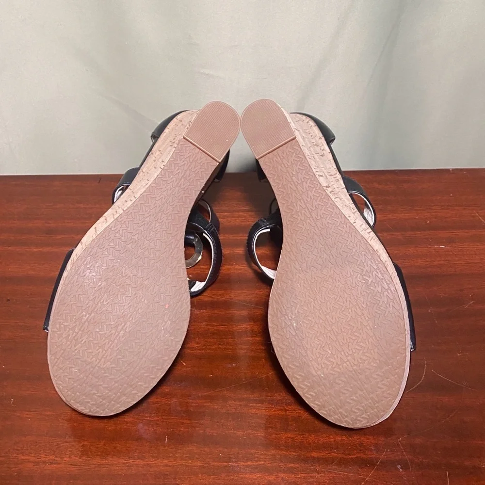 Michael Kors Hayden MK Logo Wedge Leather 4” Sandals Shoes Heels size 7M